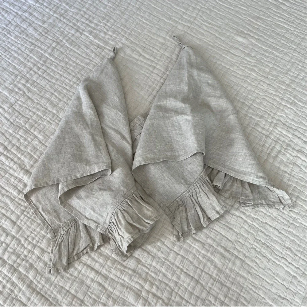2 100% Linen‎ Ruffle Kitchen Towels